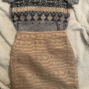 J. Crew gold metallic lined pencil skirt.